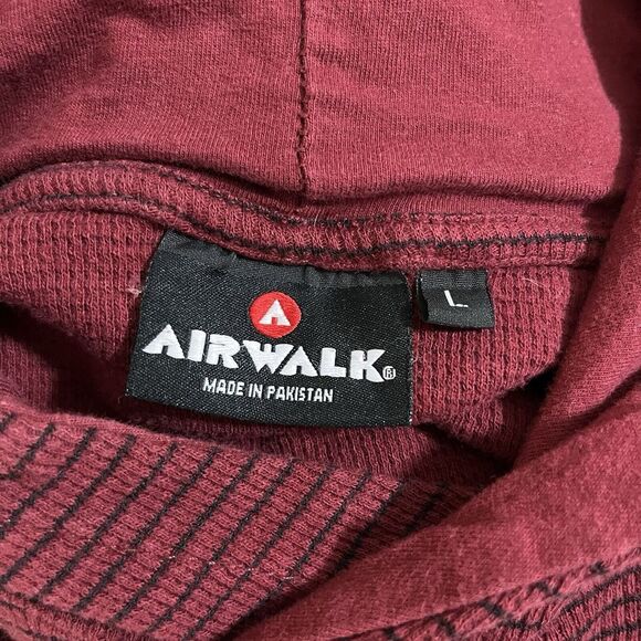 Airwalk Hooded Hoodie Top‎ Womens Large Thermal Waffle Knit Red Black Stripe - Picture 7 of 7